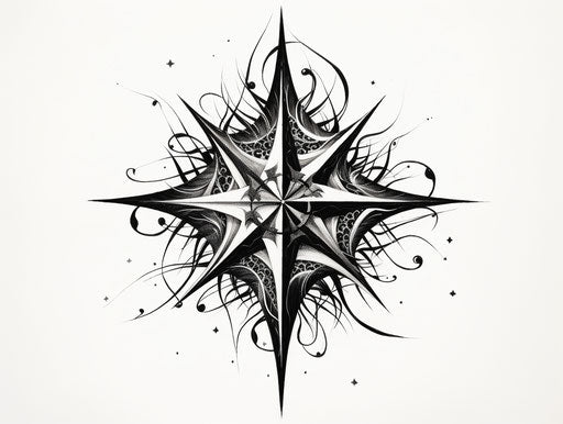 Minimalistic Japanese style drawing of star in black and white