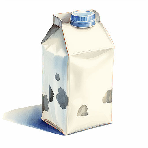 Oil painting style illustration of milk carton clipart on white background