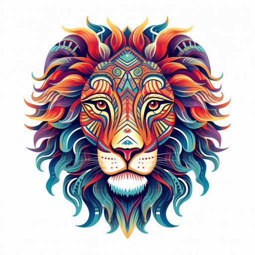 Lion head with designs for coloring page, minimalistic symmetry