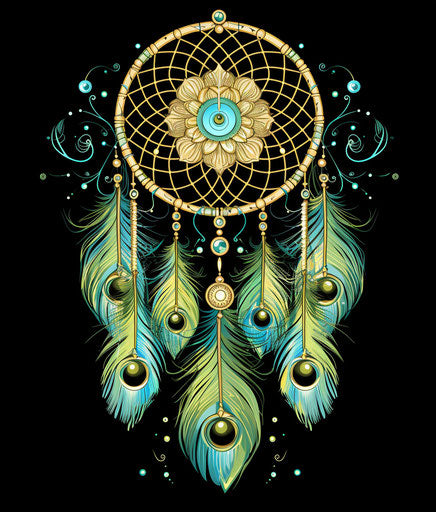 Peacock Dream Catcher - ephemeral patterns, classic tattoo motifs