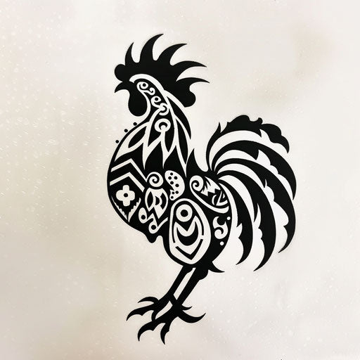 Tribal style rooster tattoo on pure white background