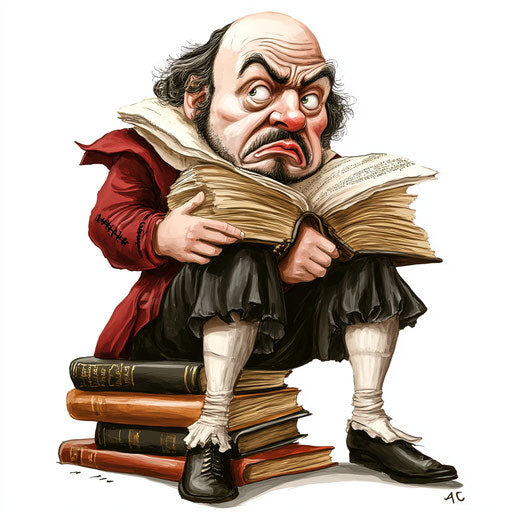 Humorous caricature of a William Shakespeare clipart