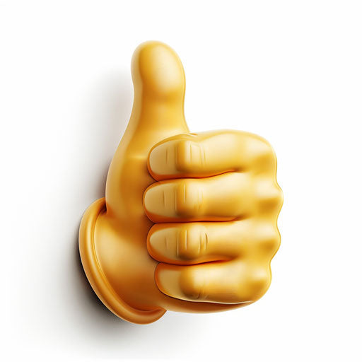 Yellow thumb on white bg, navy and gold style, rounded shapes