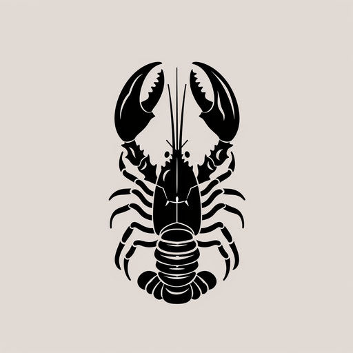 Minimalist tattoo sketch of a lobster in black on gray