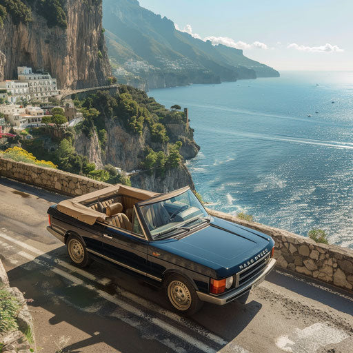 Luxurious roadster cruising along Amalfi Coast