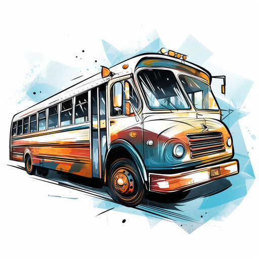 Bus clipart in the style of Chiaroscuro Art, on white background