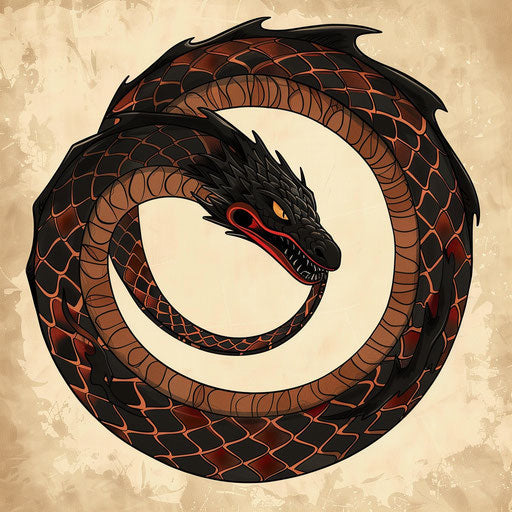 Classic flat tattoo sketch of an ouroboros serpent