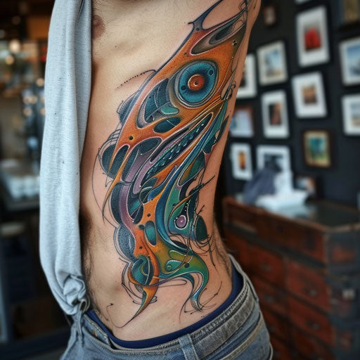 Colorful rib tattoos for men inspired by Guy Aitchison