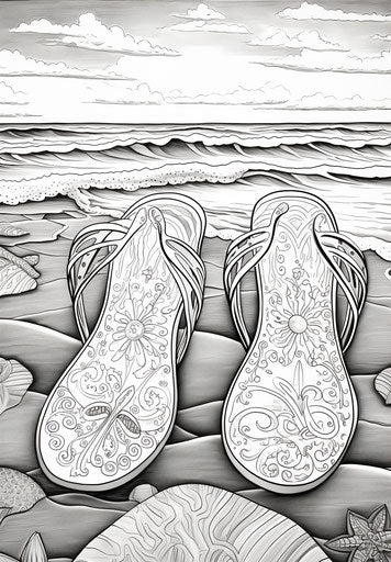 Beach-themed coloring page flip flops