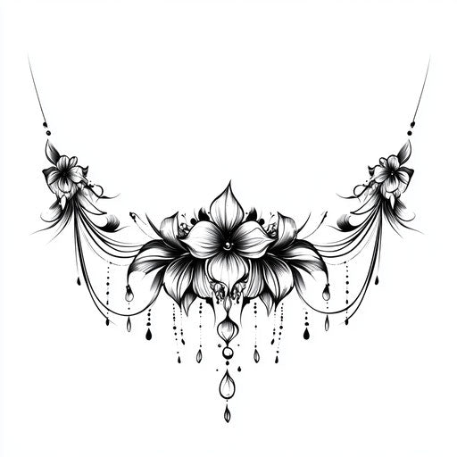 Beautiful sternum tattoo design: tribal and floral elements