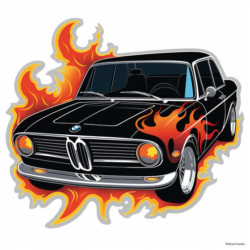 Classic BMW car with flame decal