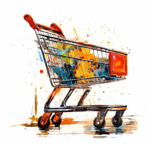 Shopping cart artwork in Oil painting style, on white backdrop