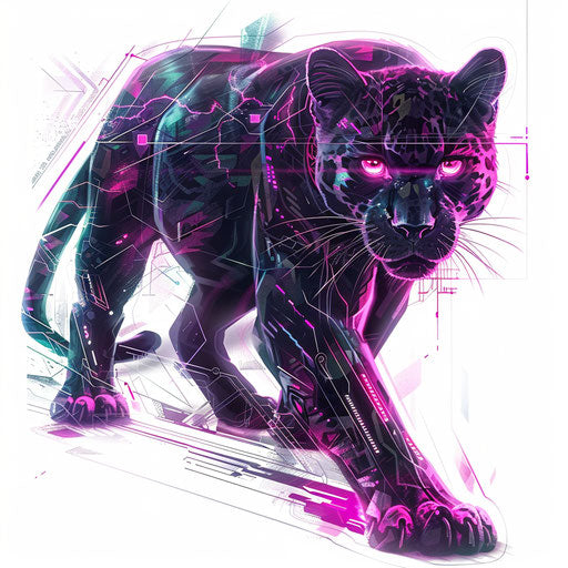 Cyberpunk black panther tattoo, neon and futuristic