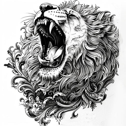Intricate gangster tattoo with roaring lion