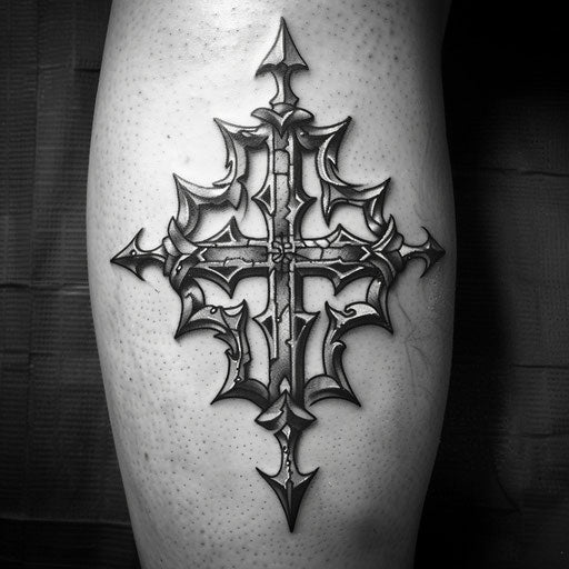 Gothic-style strength cross with stone detailing and shadows