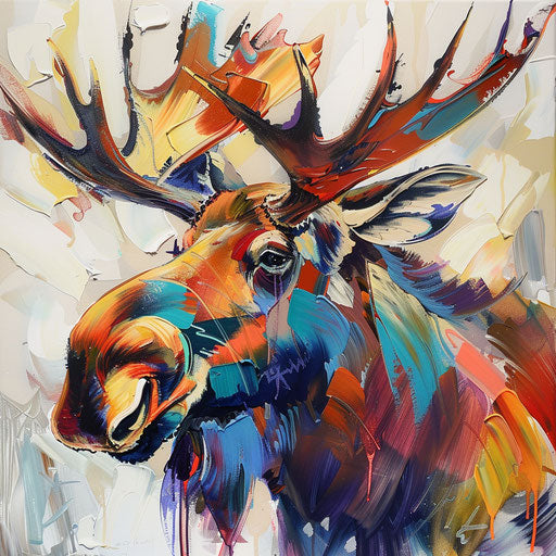 Abstract painting of a moose with bold brush strokes