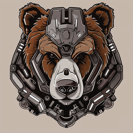 Futuristic flat tattoo sketch of a cybernetic bear, iconic Russian mafia symbol, metallic tones, clipart style