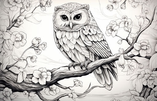 Adorable drawing of an owl on a branch