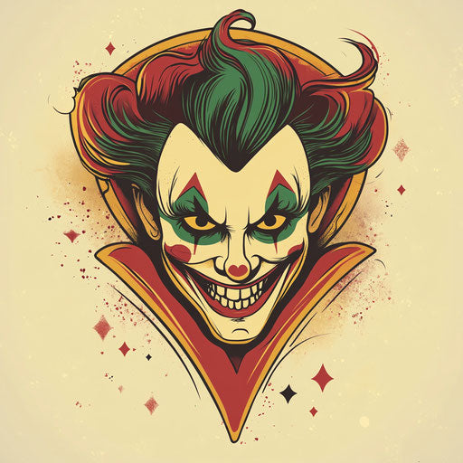 Flat style clipart of joker card tattoo sketch