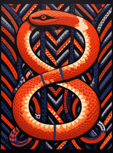 The snake on a white background, dark orange and indigo style