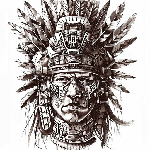 Art deco Aztec warrior tattoo