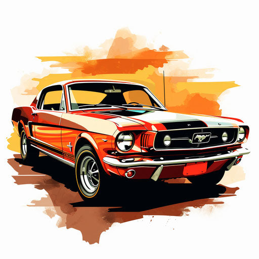 Mustang image in the style of oil painting, on white backdrop