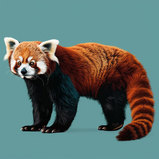 Realistic red panda clipart on teal flat background