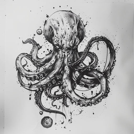 Kraken tattoo merged with cosmic elements