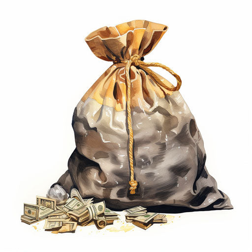 Money bag in Oil painting style, on white background