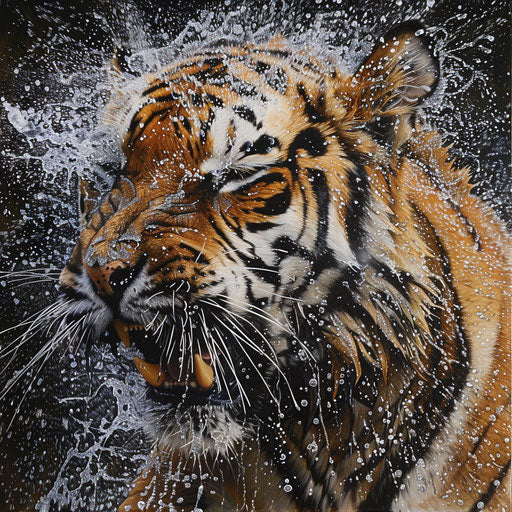 Raw power of the tiger shaking off water