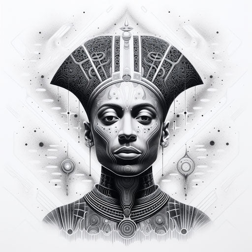 Illustration of royal pharaoh in black and white