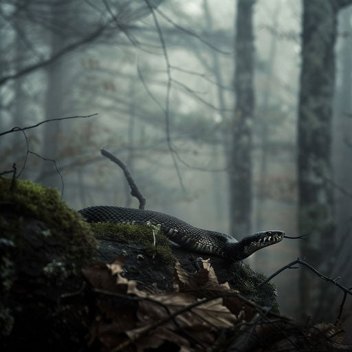 Hognose snake in a foggy woodland