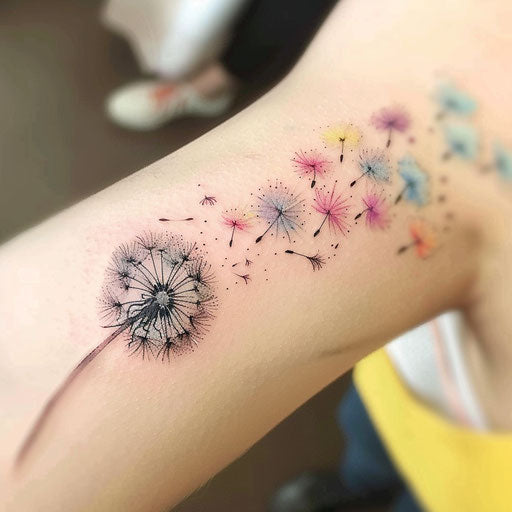 Dandelion tattoo with ombre effect on white background