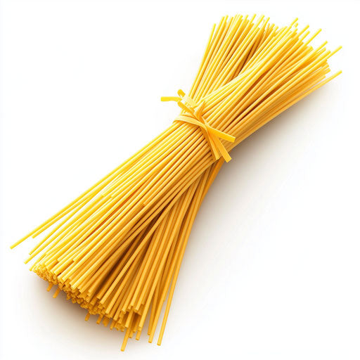 3D spaghetti in photorealistic style on flat white background