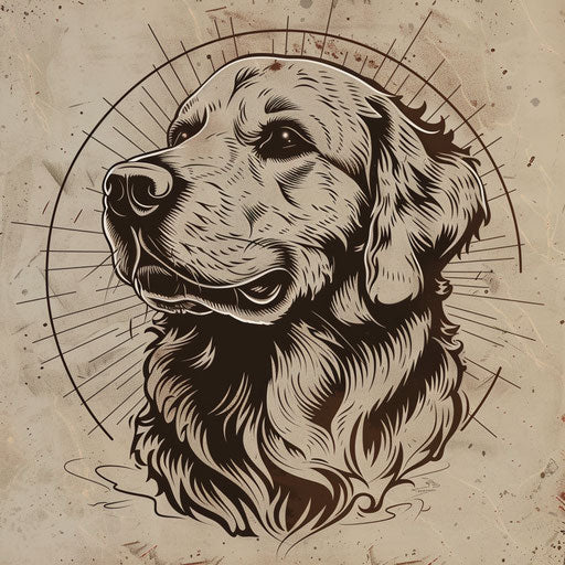Vintage-style flat dog tattoo sketch in classic clipart