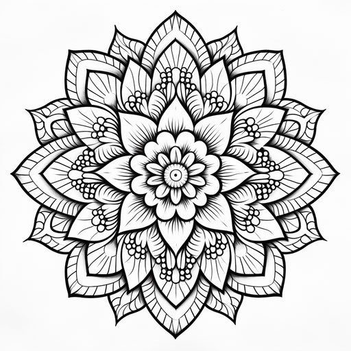 Black and white mandala coloring page, intricate style