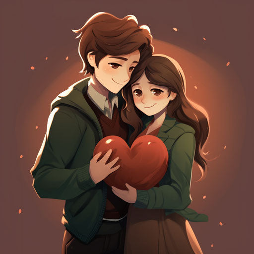 adorable couple hugging with heart inside