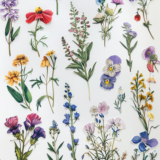Collection of wildflower tattoos on a white surface