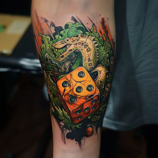 Dice tattoo with epic fantasy vibes