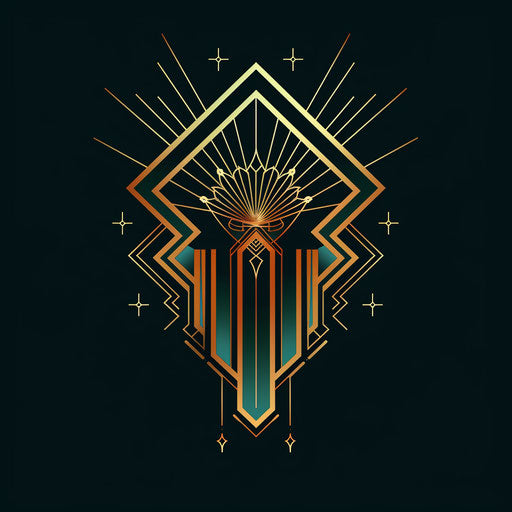 Art Deco logo for a clothing brand with a luxurious background, rich colors