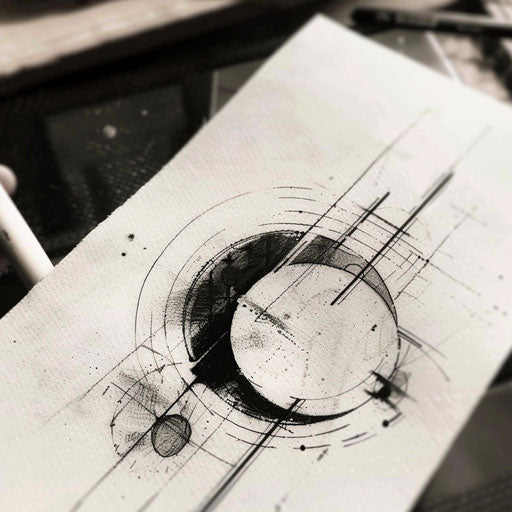 Abstract yin and yang tattoo design in black and grey