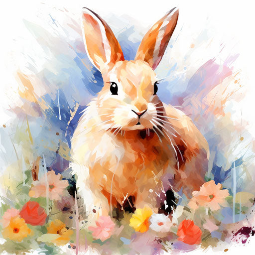 Easter bunny clipart in the style of Impressionistic Art, on a white background