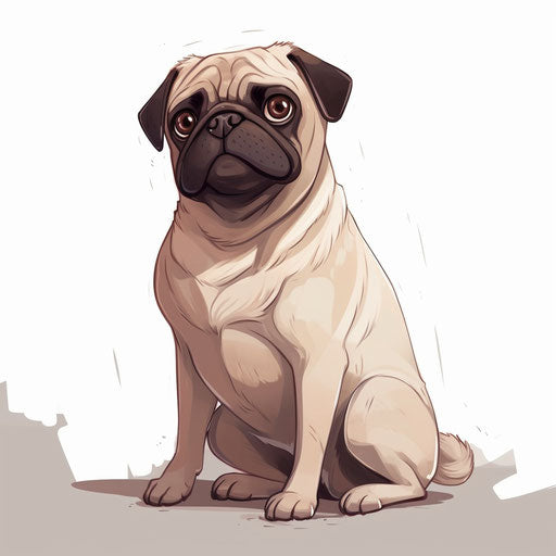 Pug dog sitting on light background, flat shading style, gifs