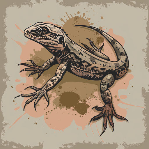 Rustic clipart style flat tattoo sketch of a lizard with earth tones