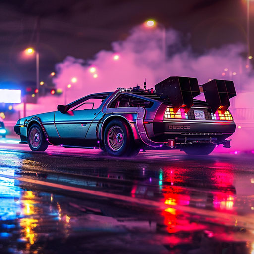 Rear-wing drag racer ready to launch at neon-lit street event