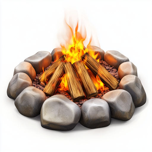 3D Campfire Pit on White Background, Photo Realistic Style