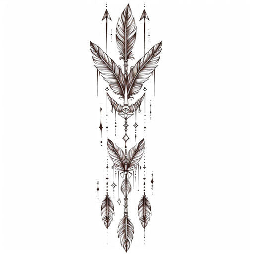 Flat tattoo sketch of neo tribal arrows with feathers