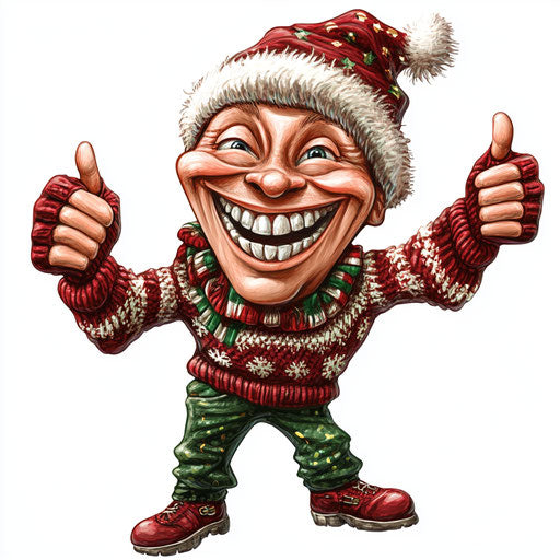 Humorous Christmas caricature with exaggerated human features