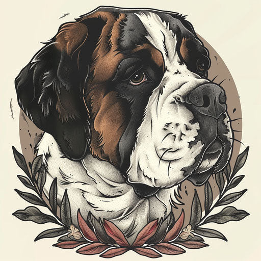 Rustic dog tattoo sketch with Saint Bernard and barnwood textures