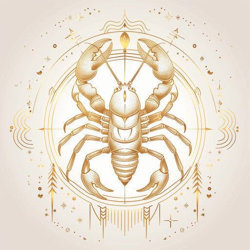 Tattoo sketch of golden zodiac sign, Scorpio, flat clipart style